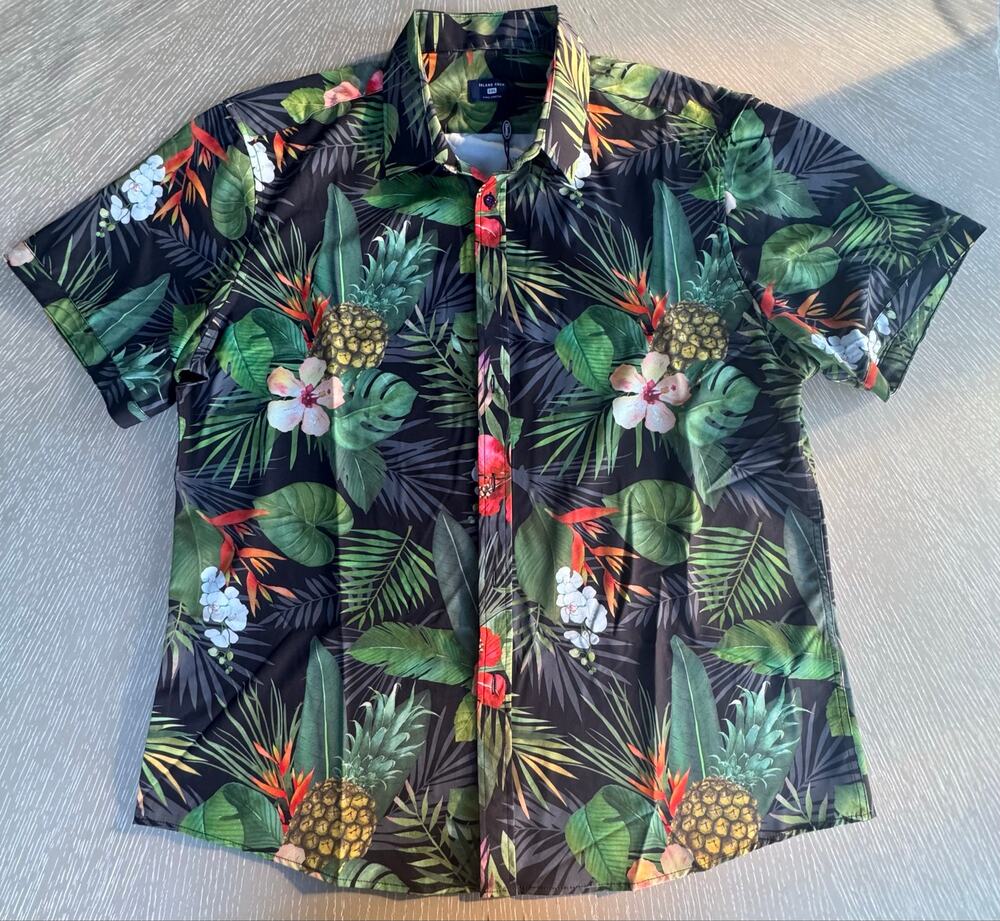 NWT Island Crew Men's 3XL Hawaiian Shirt - 4-Way Stretch Tropical Pineapple